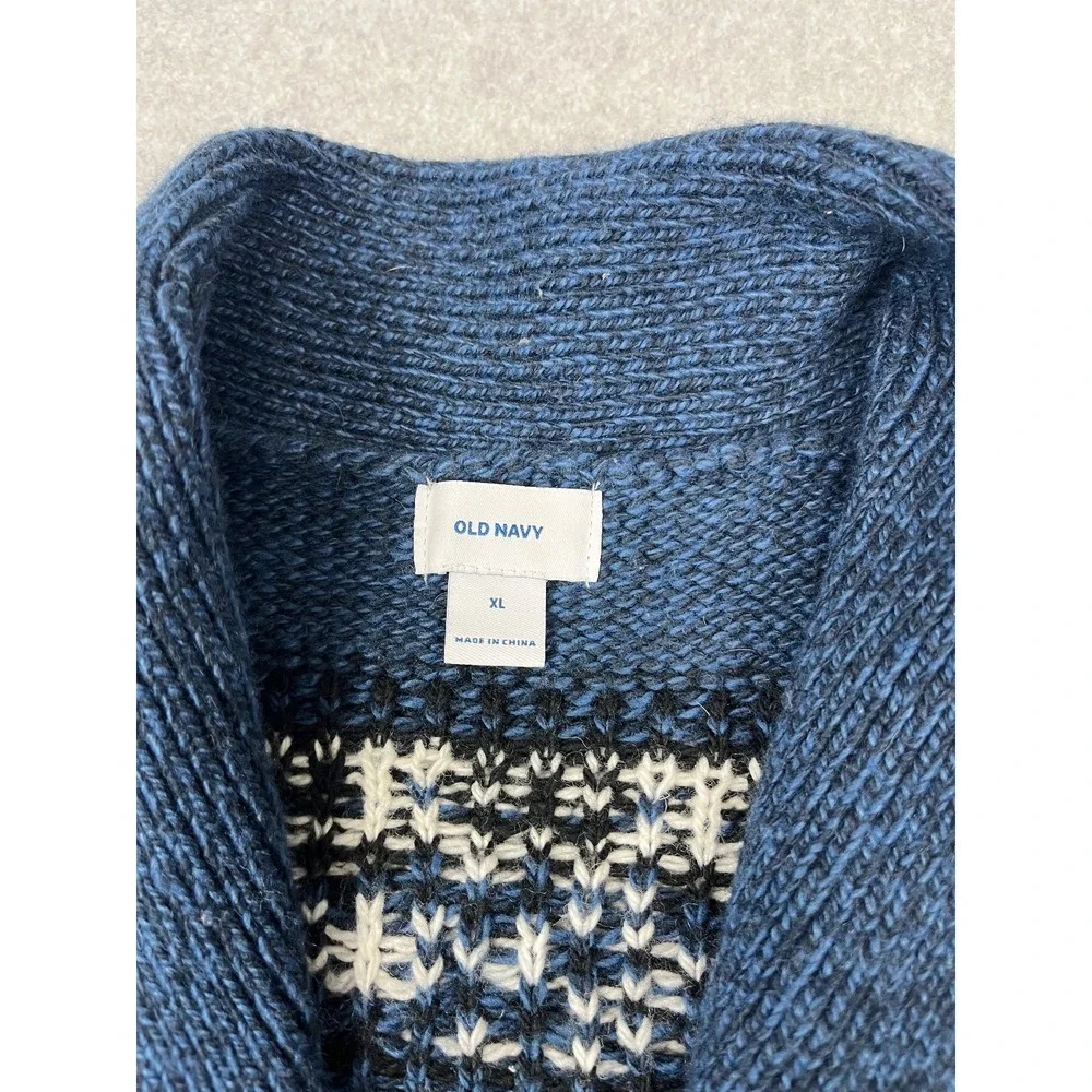 Old Navy Cardigan Mens XL Blue Fair Isle Shawl Collar Wool Blend Sweater